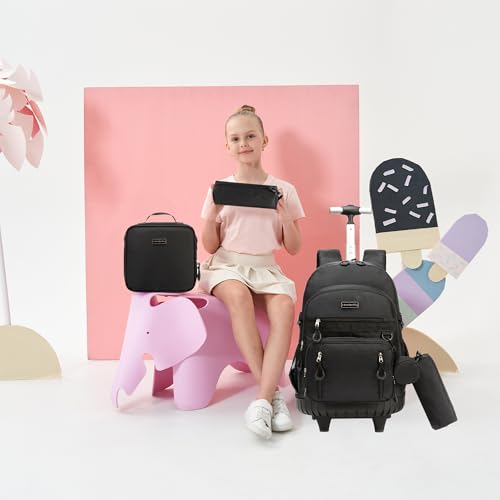 Rolling Backpack for Girls 8-12 with Lunch Box & Pencil Case - Image 7