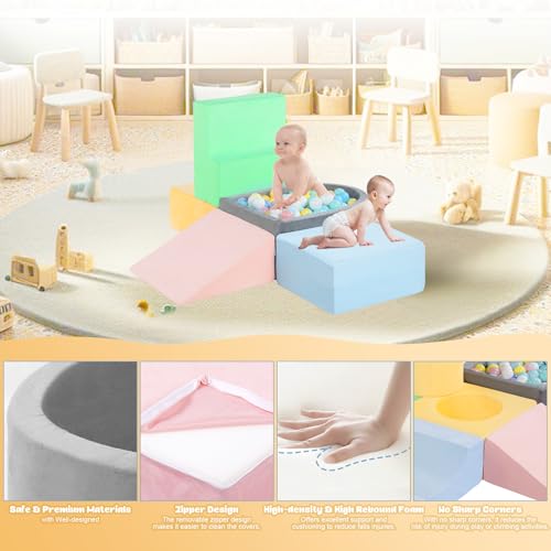MIND&ACTION Toddler Climbing Blocks with Ball Pit - 6-Piece Soft Play Set - Image 6