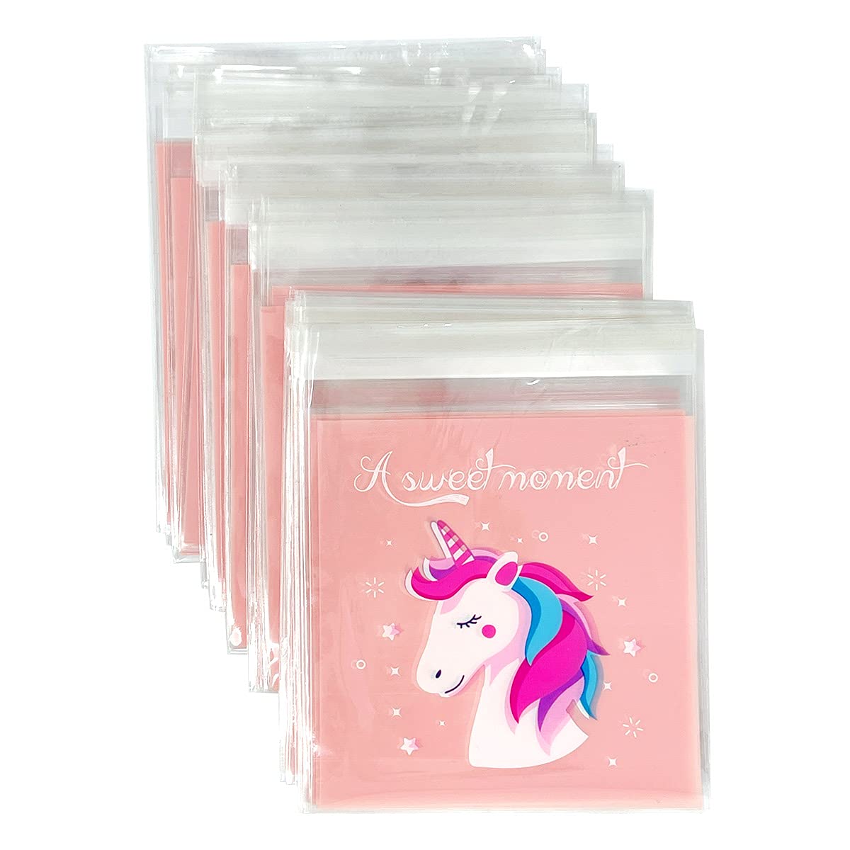200 Clear Self-Adhesive Treat Bags with Unicorn Design - 33% Off