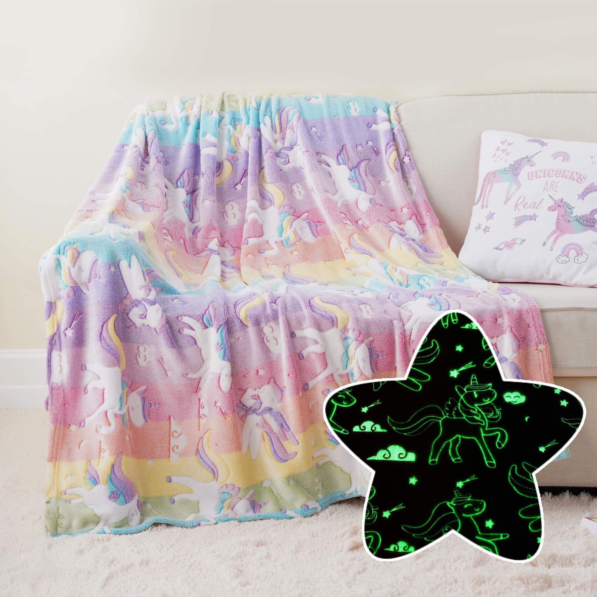 Glow-in-the-Dark Unicorn Blanket for Girls - Save 57% - Image 1