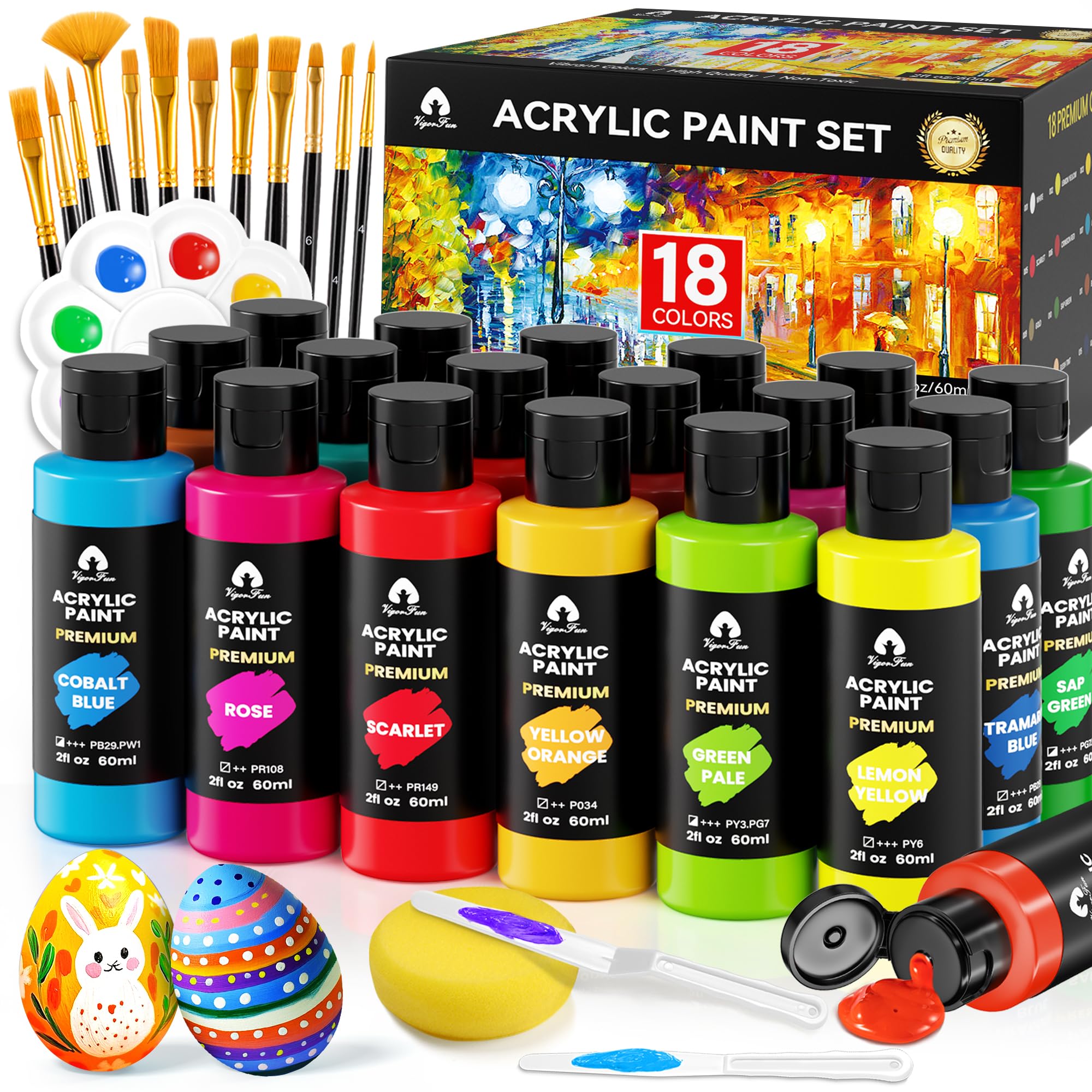51% Off VigorFun 34-Piece Acrylic Paint Set with Brushes - Image 1