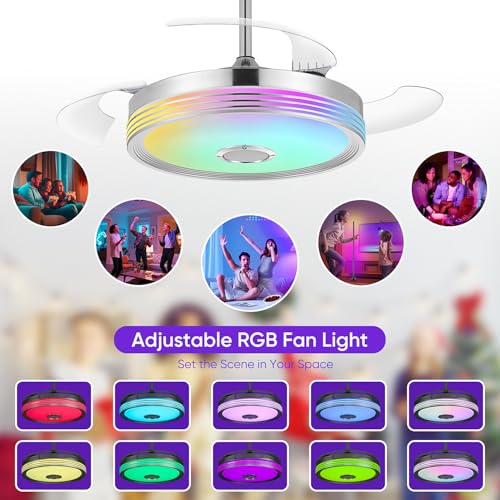 48-Inch Retractable Ceiling Fan with RGB Lights & Bluetooth Speaker - Image 3