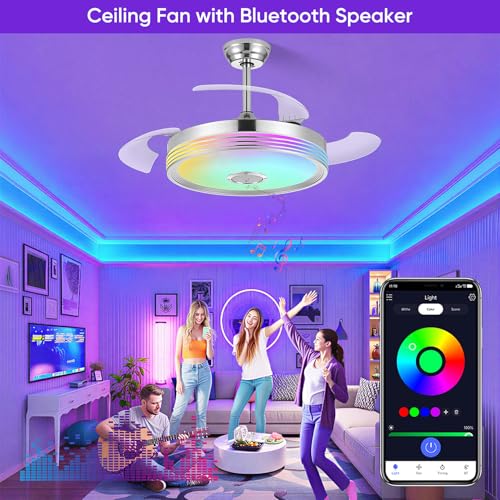 48-Inch Retractable Ceiling Fan with RGB Lights & Bluetooth Speaker - Image 4