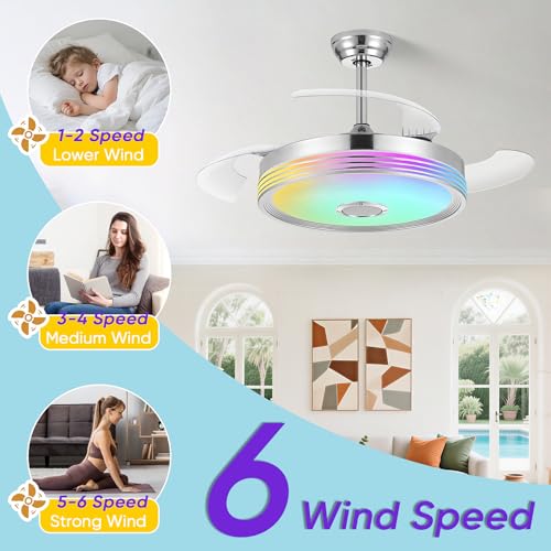 48-Inch Retractable Ceiling Fan with RGB Lights & Bluetooth Speaker - Image 5