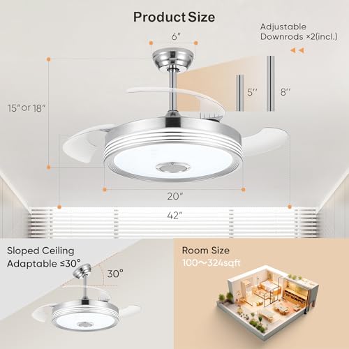 48-Inch Retractable Ceiling Fan with RGB Lights & Bluetooth Speaker - Image 6