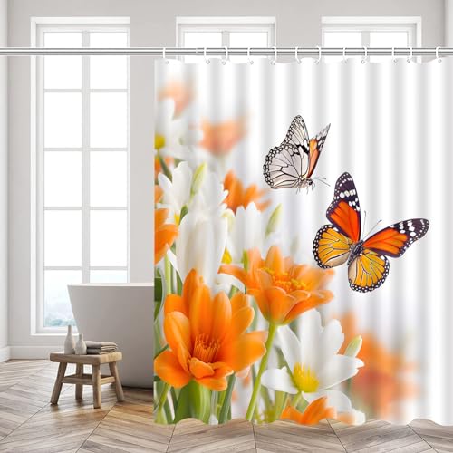 Save 41% on Orange White Floral Shower Curtain Set - Image 3