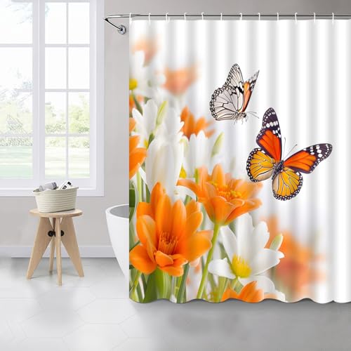 Save 41% on Orange White Floral Shower Curtain Set - Image 4