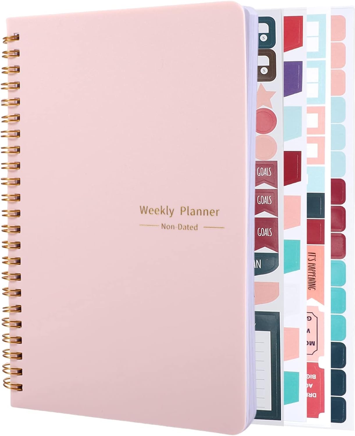 Undated Weekly Planner with Habit Tracker, 52 Weeks, Pink