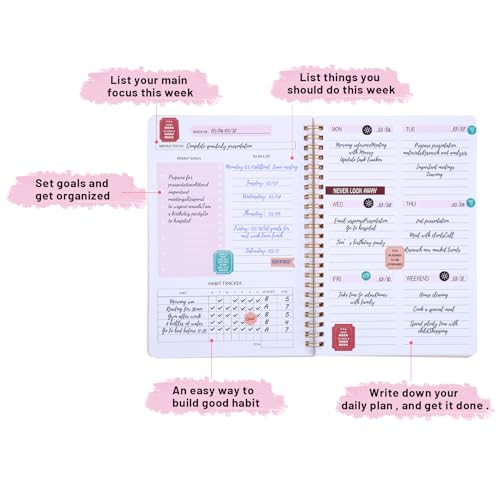Undated Weekly Planner with Habit Tracker, 52 Weeks, Pink - Image 4
