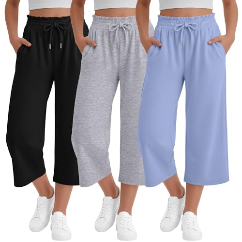 63% Off 3-Pack Girls' Wide Leg Capri Pants with Pockets - Image 2