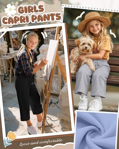 63% Off 3-Pack Girls' Wide Leg Capri Pants with Pockets - Image 3