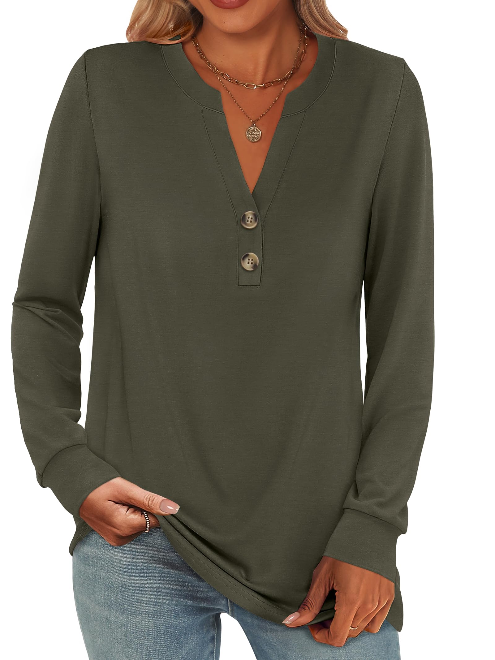 35% Off ANRABESS Women's Long Sleeve Henley Tops - Image 1