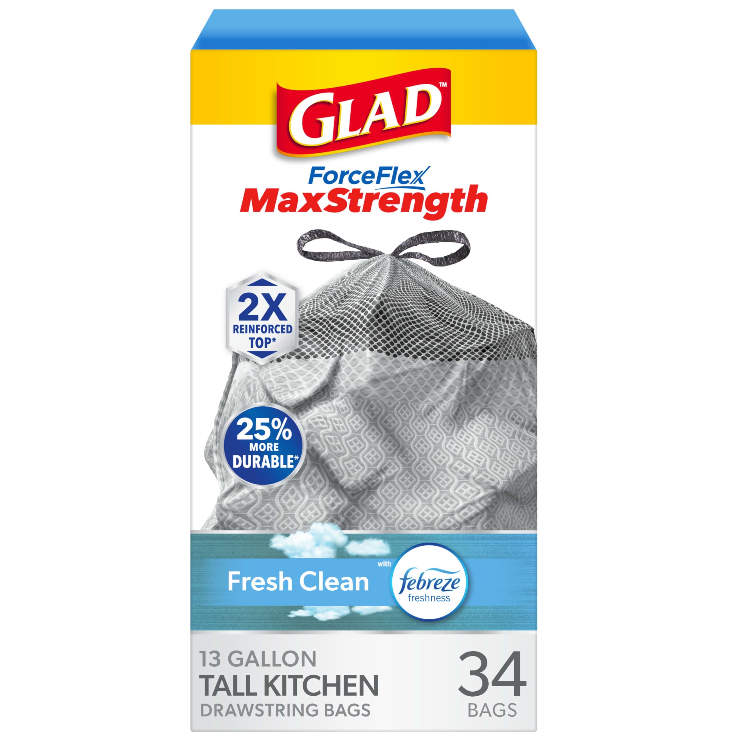 46% Off Glad ForceFlex Kitchen Trash Bags (13 Gal, 34 Ct)