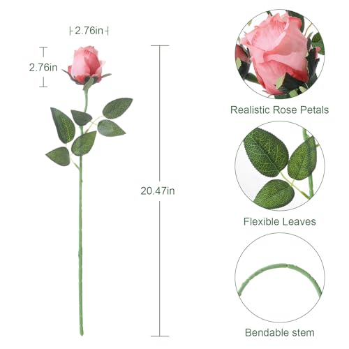 Save 50% on 12pcs Realistic Silk Velvet Artificial Pink Roses - Image 4