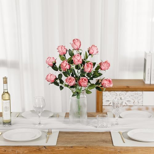 Save 50% on 12pcs Realistic Silk Velvet Artificial Pink Roses - Image 7