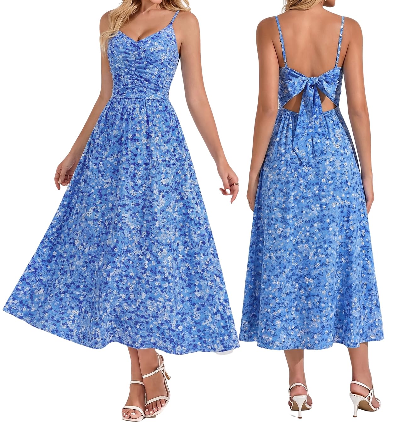 75% Off Boho Floral Midi Dress with Pockets - Image 1