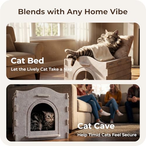 20% Off Cat Bed Cave – Felt Hideaway with Hanging Ball - Image 3