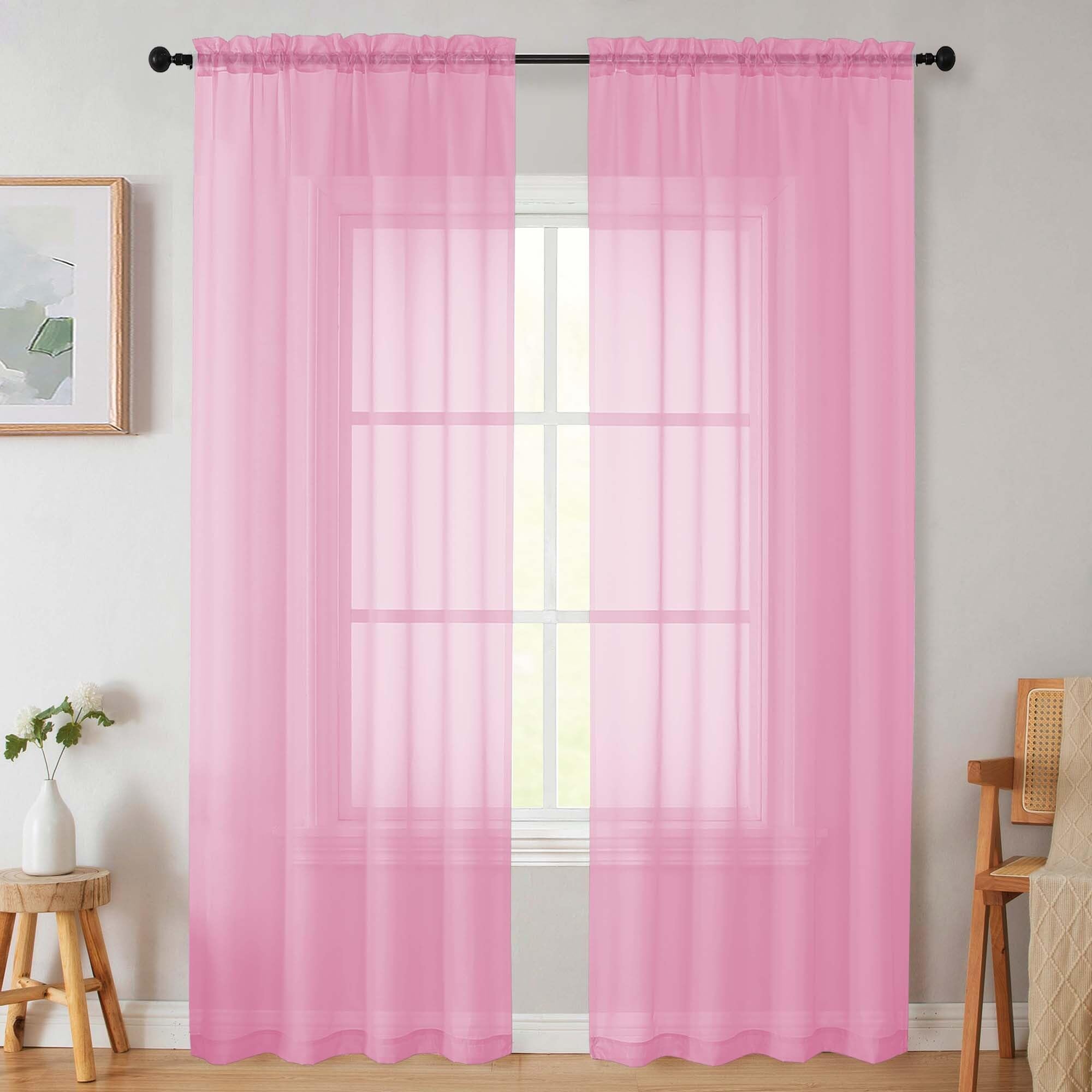 50% Off: Soft Pink Sheer Curtains 90in 2-Panel Set for Bedroom - Image 1