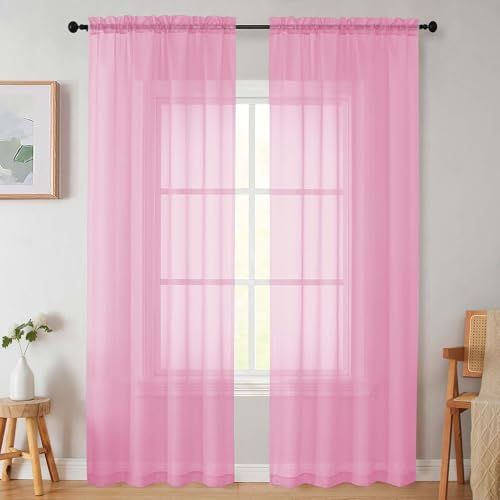 50% Off: Soft Pink Sheer Curtains 90in 2-Panel Set for Bedroom - Image 2