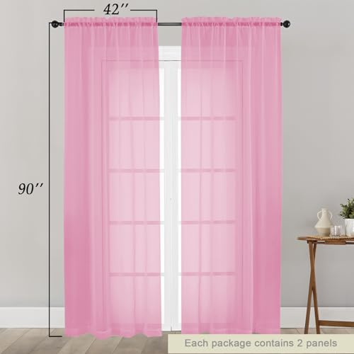 50% Off: Soft Pink Sheer Curtains 90in 2-Panel Set for Bedroom - Image 3