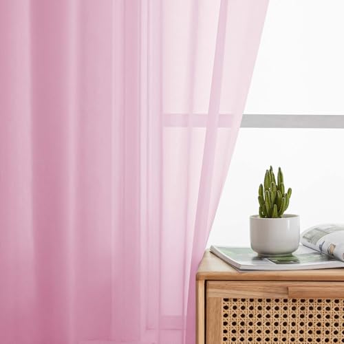 50% Off: Soft Pink Sheer Curtains 90in 2-Panel Set for Bedroom - Image 7