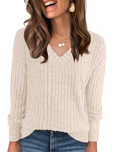 50% Off ANRABESS Women's Ribbed V-Neck Long Sleeve Shirt - Image 2