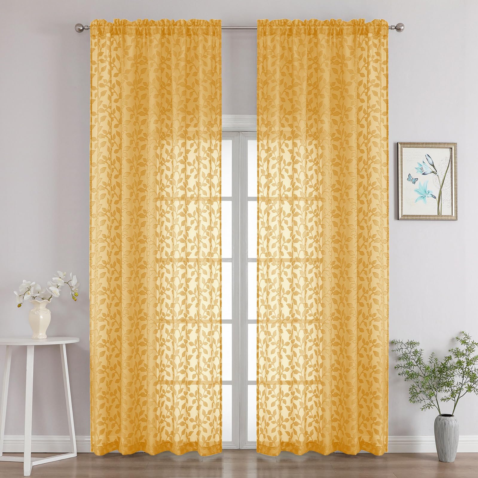 50% Off Chyhomenyc Gold Sheer Curtains 96 Inch 2 Panels - Image 1