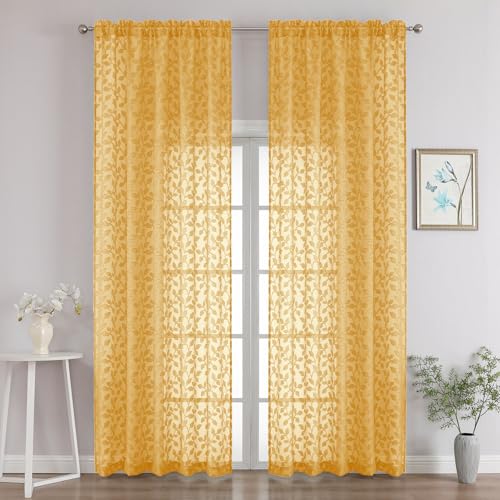 50% Off Chyhomenyc Gold Sheer Curtains 96 Inch 2 Panels - Image 2