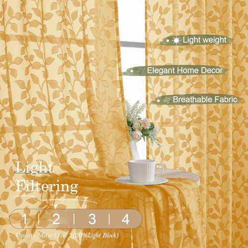 50% Off Chyhomenyc Gold Sheer Curtains 96 Inch 2 Panels - Image 3