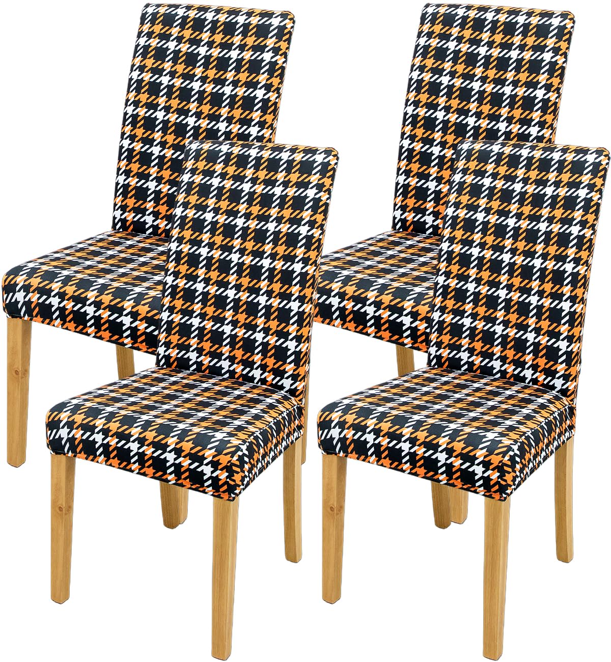 Save Big on Fall Chair Covers Set of 4 - Orange Black Plaid - Image 1