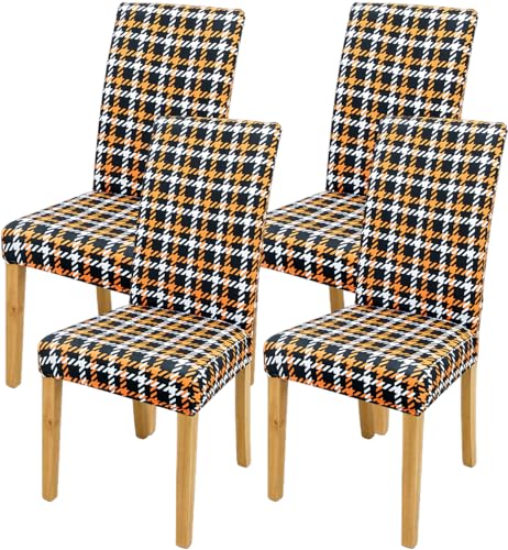 Save Big on Fall Chair Covers Set of 4 - Orange Black Plaid - Image 2