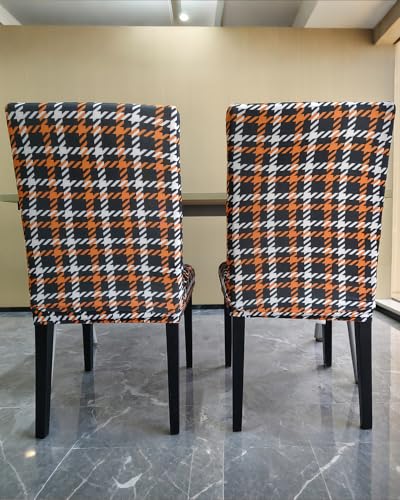 Save Big on Fall Chair Covers Set of 4 - Orange Black Plaid - Image 3