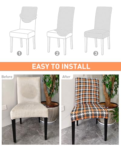 Save Big on Fall Chair Covers Set of 4 - Orange Black Plaid - Image 7