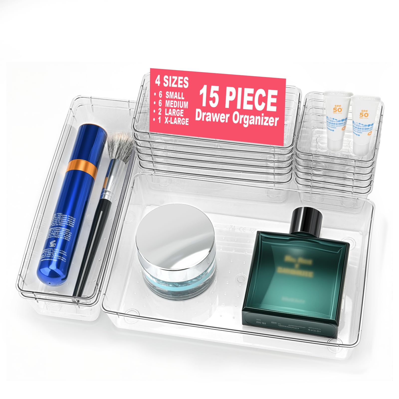 80% Off 15-Piece Clear Drawer Organizer Set - Image 1