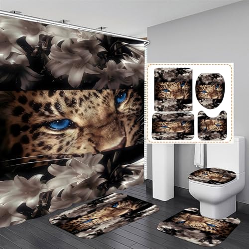 20% Off 4-Piece Leopard Floral Shower Curtain Set - Image 3