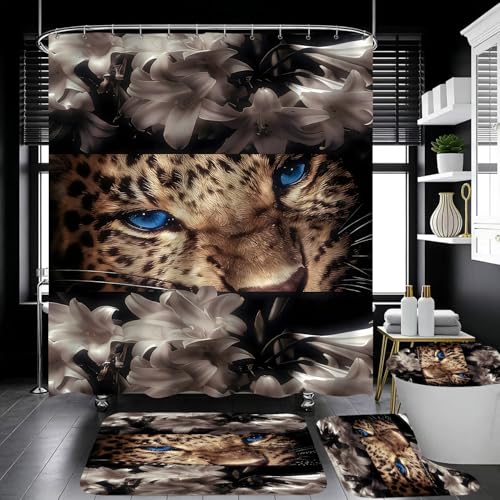 20% Off 4-Piece Leopard Floral Shower Curtain Set - Image 4