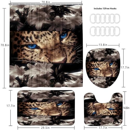 20% Off 4-Piece Leopard Floral Shower Curtain Set - Image 8