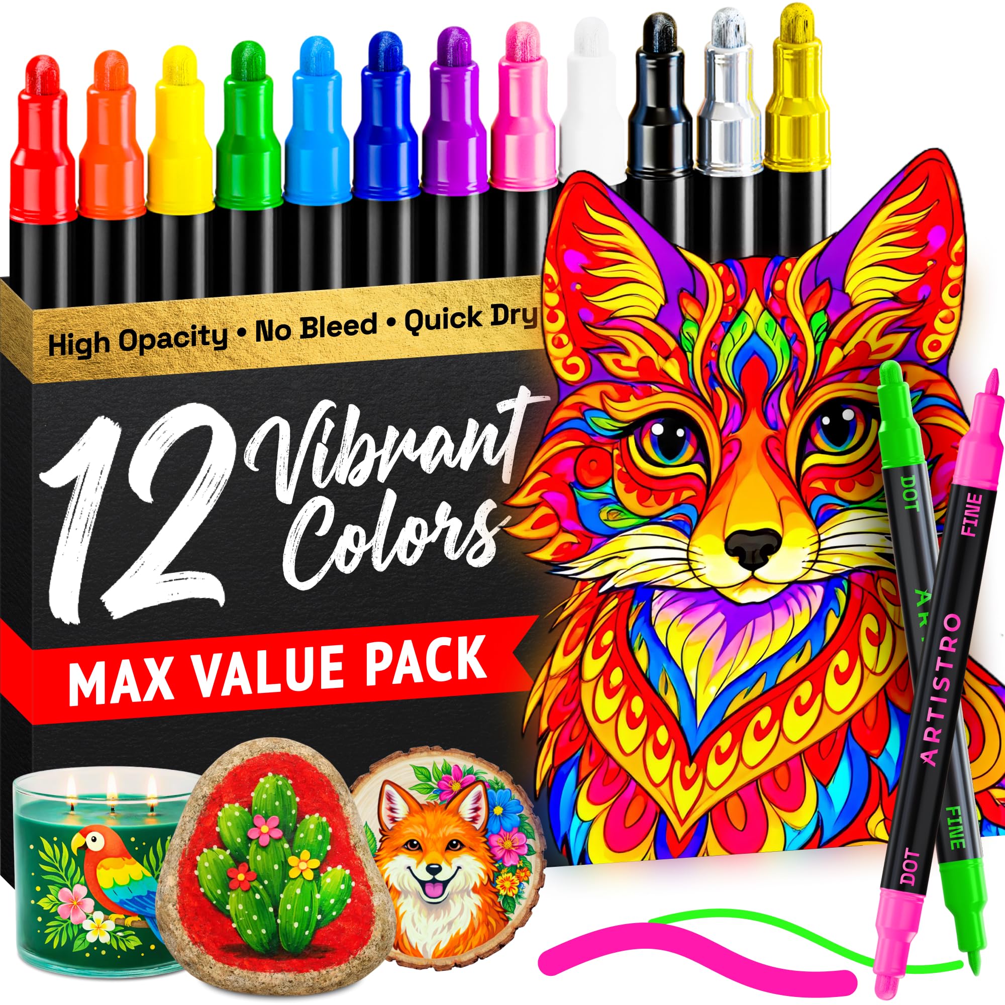 34% Off ARTISTRO 12-Piece Dual-Tip Acrylic Paint Markers