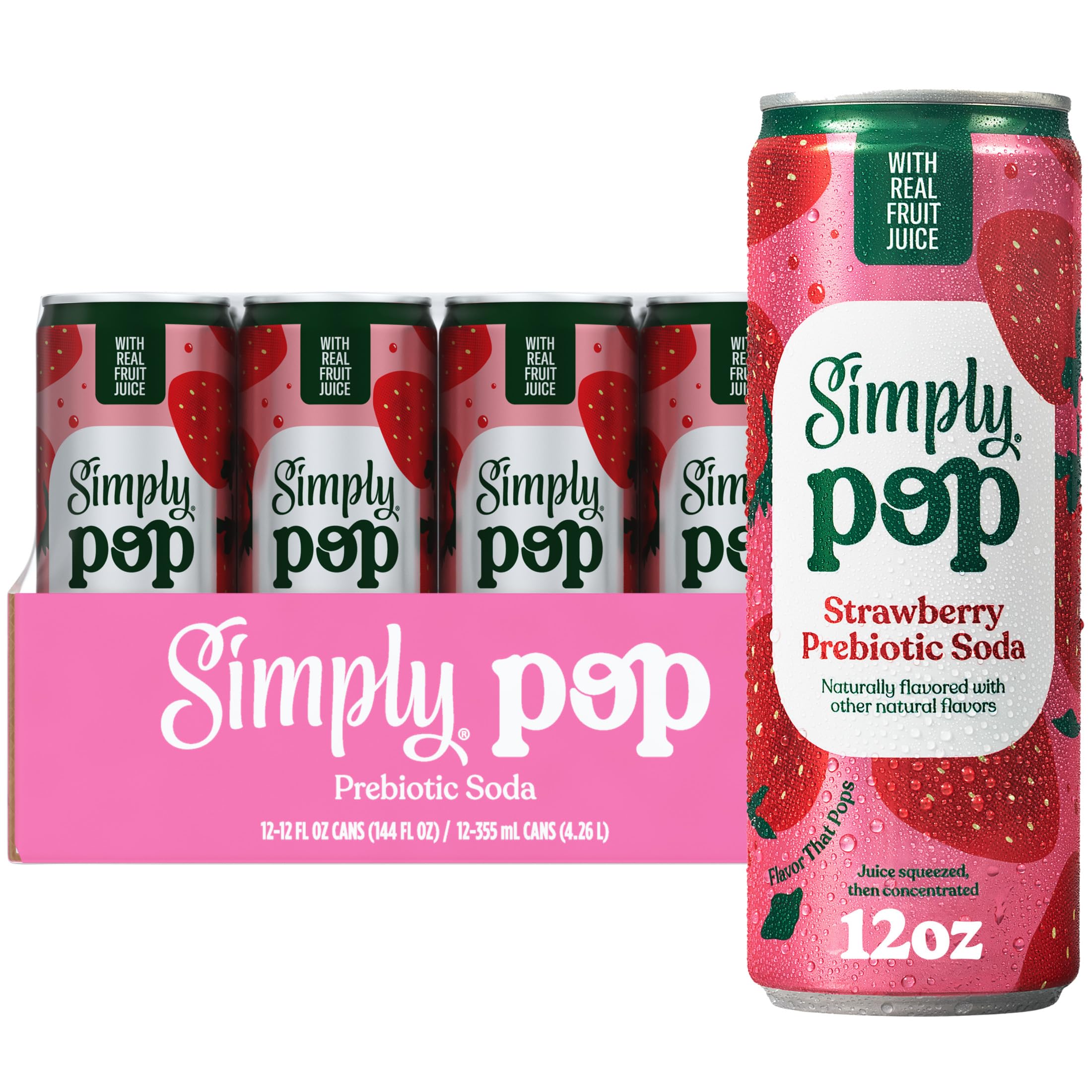 Simply POP Prebiotic Soda Strawberry, 12 Pack – Great Value