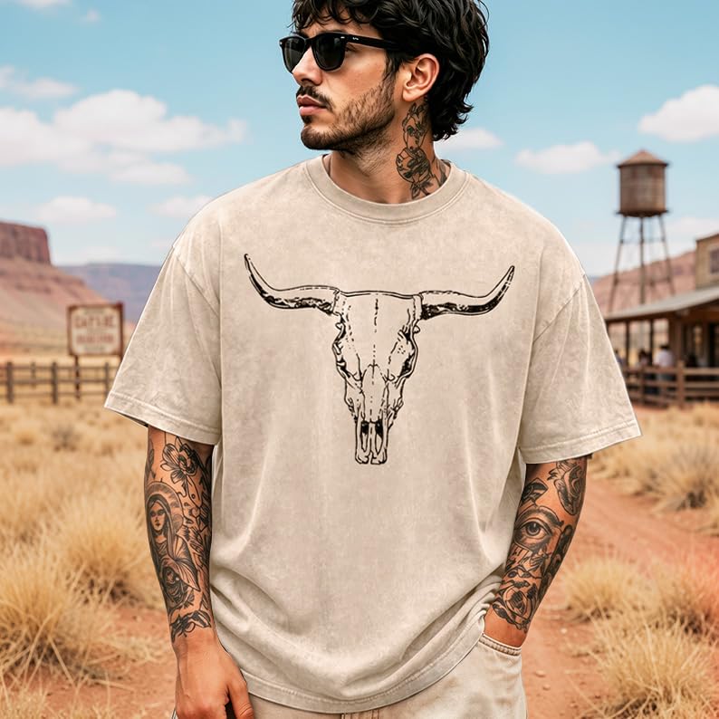 Oversized Country Music Tee with Cow Skull Graphic at $17.99 - Image 4