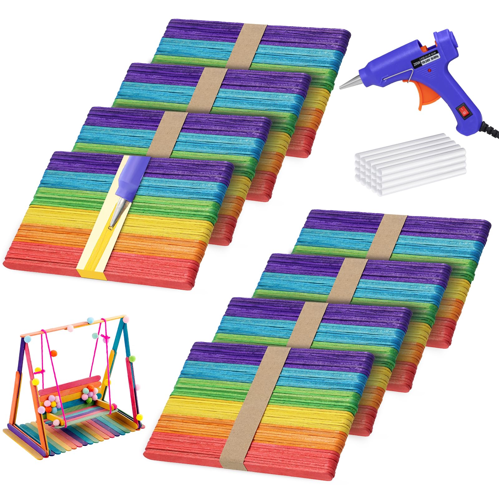 50% Off 400PCS Colored Wooden Sticks Kit with Glue Gun