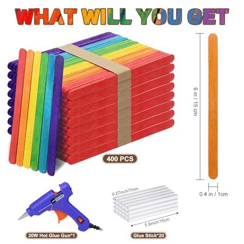 50% Off 400PCS Colored Wooden Sticks Kit with Glue Gun - Image 3