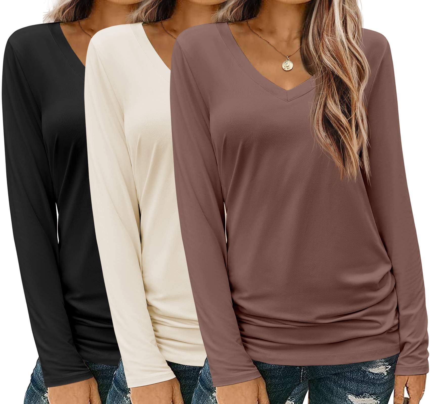 40% Off Zeagoo Women's 3-Pack V-Neck Tees - Use Code - Image 1