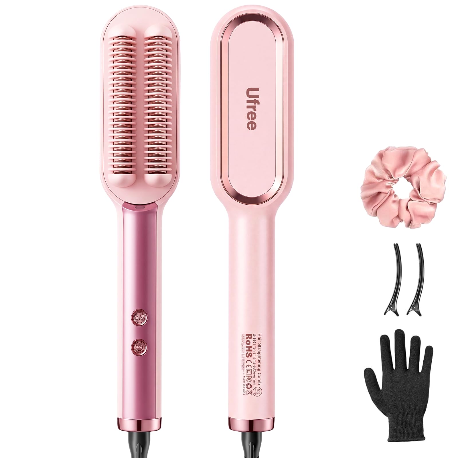 Ufree Hair Straightener Brush for Women, Pink - 50% Off + Code - Image 1