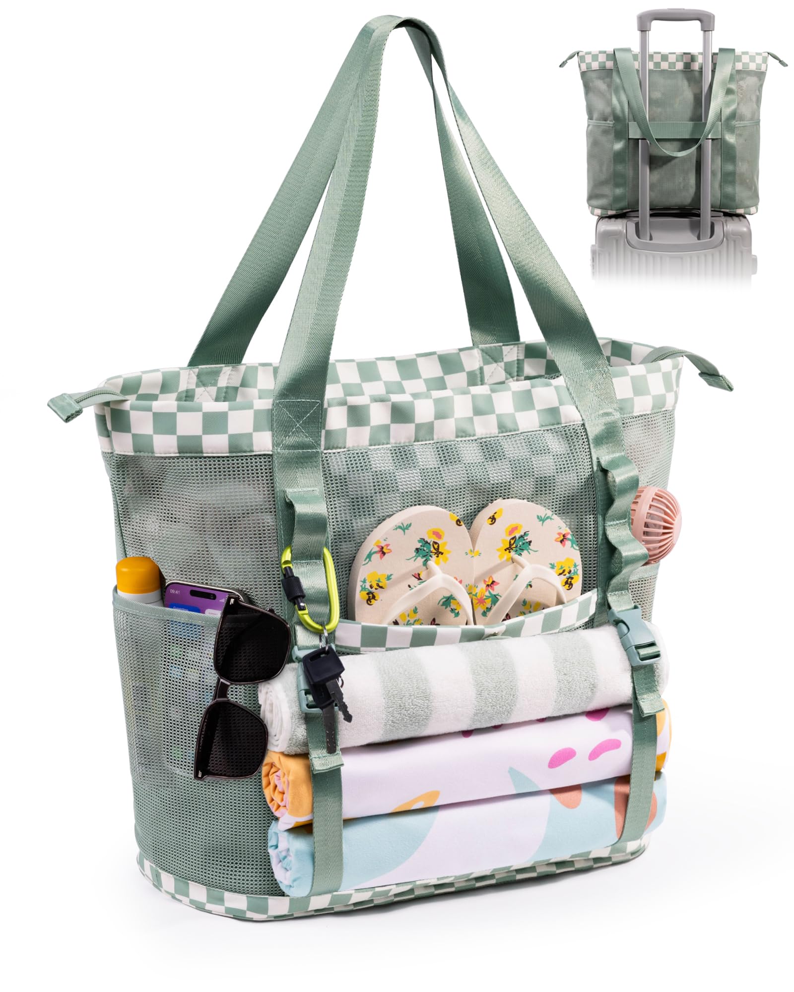 35L Mesh Beach Tote: Spacious & Organized for Women - Image 1