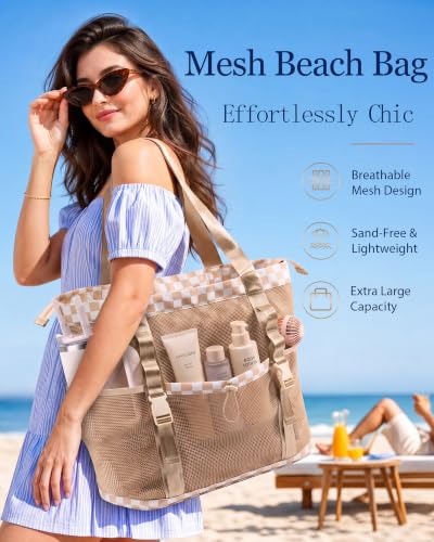 35L Mesh Beach Tote: Spacious & Organized for Women - Image 3