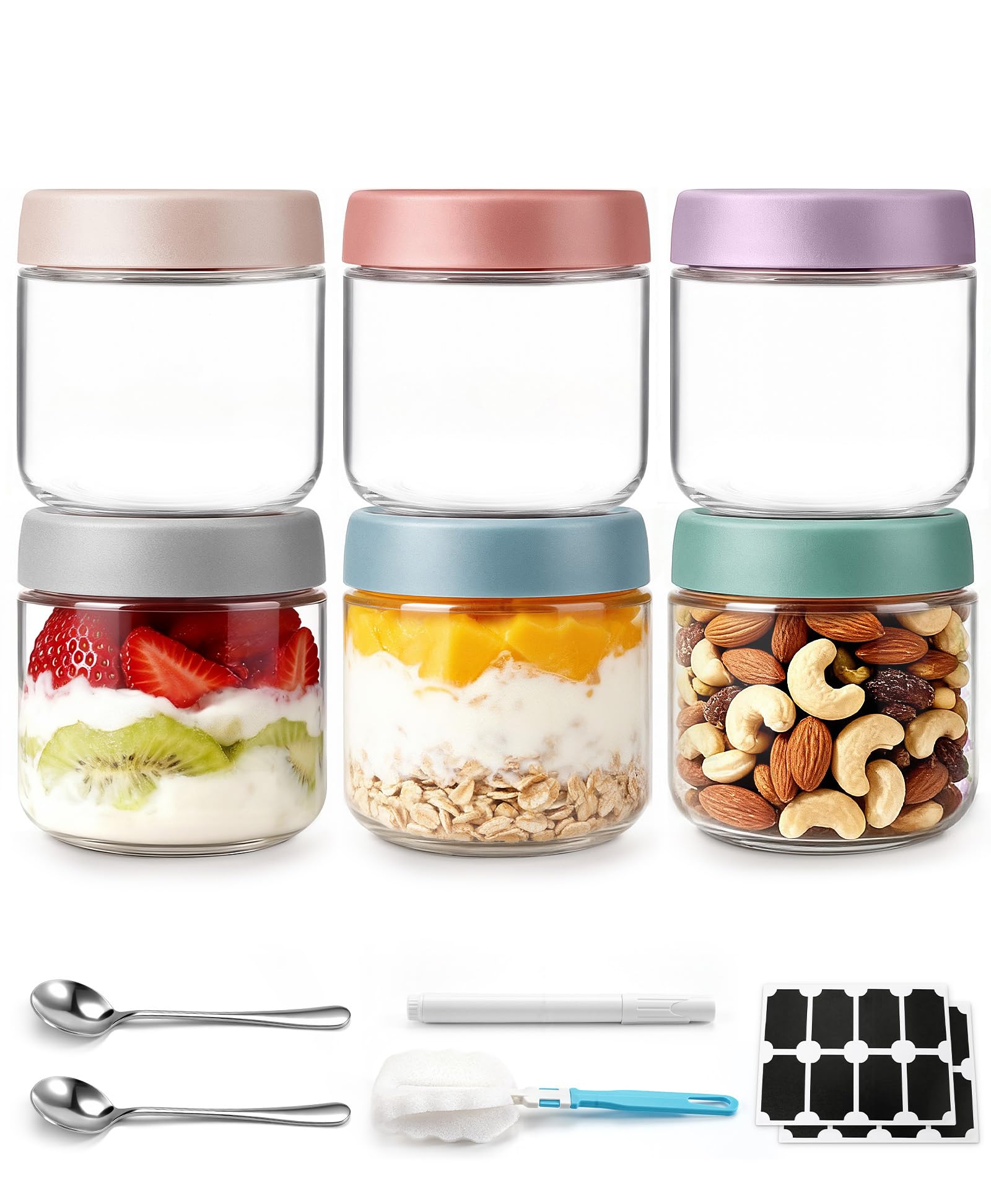 35% Off 6-Pack Overnight Oats Glass Jars with Lids & Spoons - Image 1