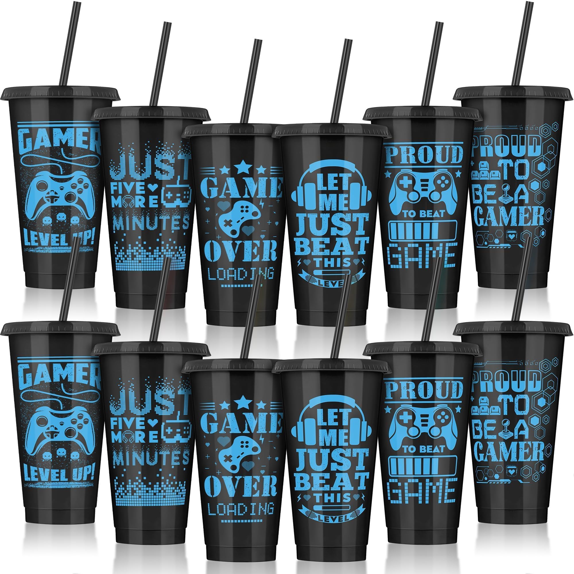 56% Off 12-Pack Video Game Plastic Cups with Lids & Straws - Image 1