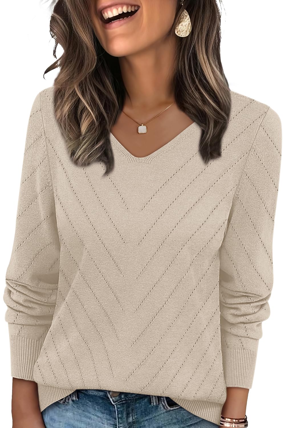 39% Off WIHOLL Women V Neck Knit Sweater - Use Code U4T5M5IP - Image 1