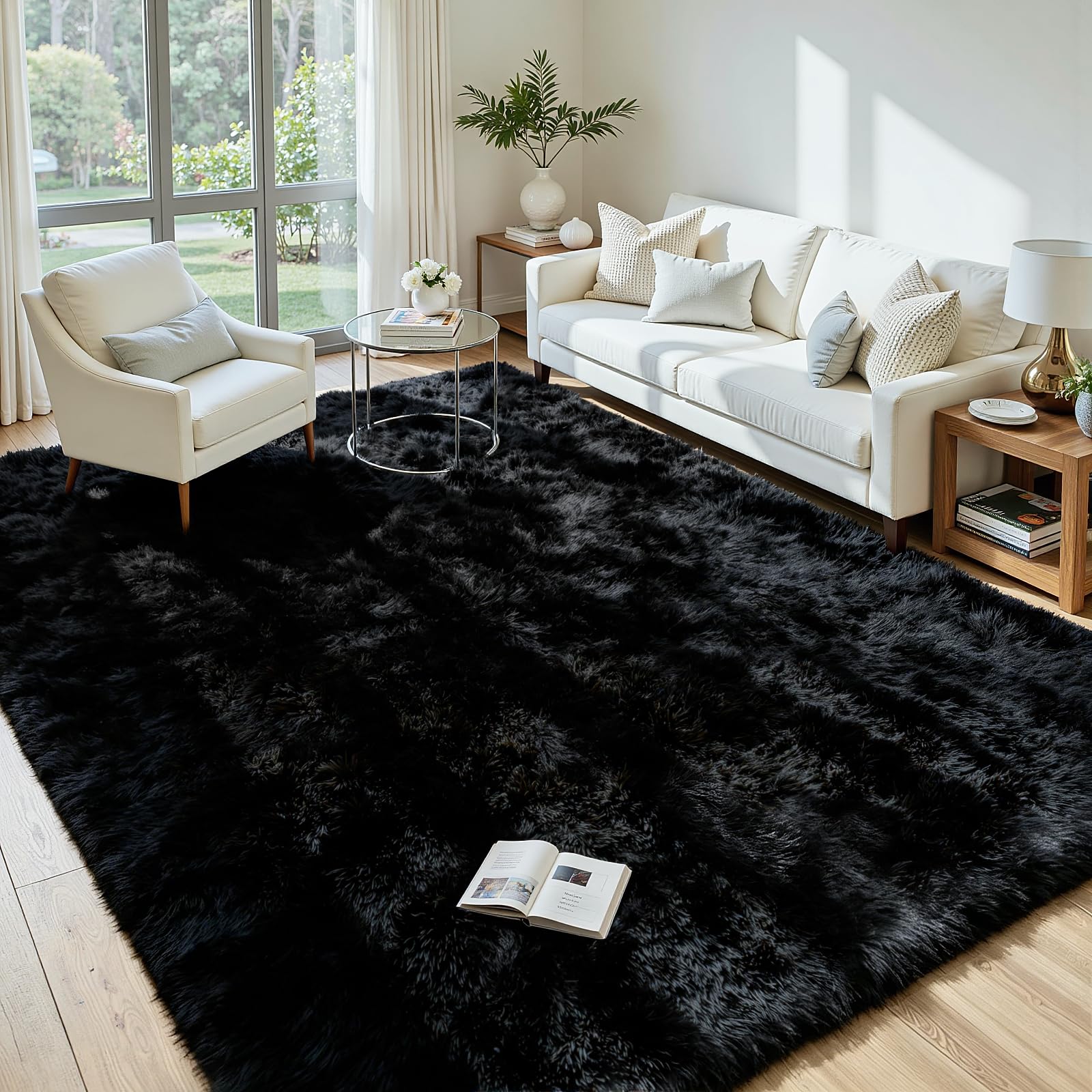 Save 50% on 5x7 Fluffy Black Shag Area Rug with Code - Image 1